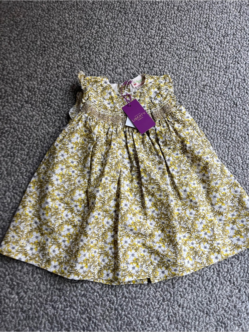 Bonpoint Liberty Kids Floral Yellow & White Smocked Dress NEW